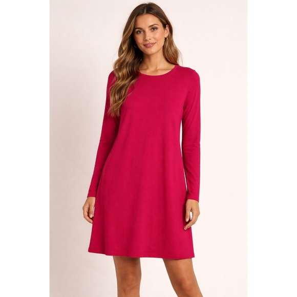 Eileen Fisher Dresses & Skirts - EILEEN FISHER Viscose Jersey Crew Neck Mini Dress Petite Medium Red Rose NEW